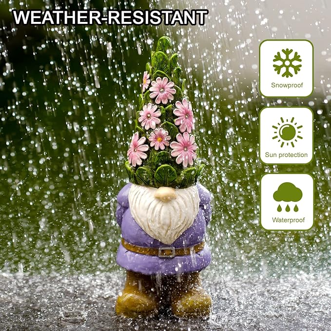 Nacome Solar Garden Outdoor Statues Gnome with Succulent and 7 LED Lights - Lawn Decor for Patio, Balcony, Yard Ornament for Mom Grandma Women