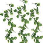 RECUTMS Artificial Palm Leaves Vines 3Pcs, 5.9FT Outdoor Fake Hanging Plant Ivy Faux Tropical Monstera Leaf Garland Greenery for Garden Porch Patio Jungle Luau Beach Birthday Party Indoor Summer Décor