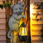 Solar Cat Outdoor Statues for Garden Decor Hugger Solar Lantern Resin Statue for Outside Balcony Decorations Gift for Grandma Women (Grey Cat)