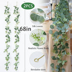 Mizii 2 Strands Artificial Vines Eucalyptus Garland 68" Fake Vine with Silk Leaves Green Garland Faux Hanging Plants Greenery Decoration for Bedroom Room Table Centerpieces Wedding Decor (Greenery)