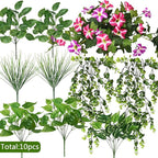 Waipfaru Artificial Plants & Flowers, UV Resistant Fake Plants Artificial Flowers Outdoors, Realistic Faux Petunias Fake Hanging Plants for Home Outside Garden Balcony (10 Bundle Fuchsia Lotus)