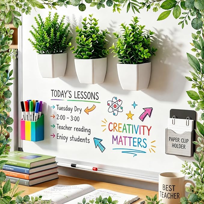 3 Pcs Magnetic Plants Classroom Decor Artificial Potted Potted Greenery Mini Fake Plants with Magnets Back to School Teacher Appreciation Gift for Whiteboard Blackboard Home Office(Greenery)