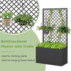 kinbor Planter with Trellis - Metal Planter Boxes Outdoor, Raised Garden Bed with Lattice Trellis for Climbing Plants, Black Flower Boxes Outdoor
