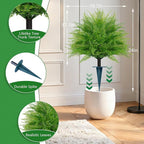 Grooy Artificial Fern Topiary Ball with Ground Spike, Set of 2 Faux Boston Fern Plants Shrub, Fake UV Resistant Evergreen Bushes for Porch Garden Indoor Outdoor Decor