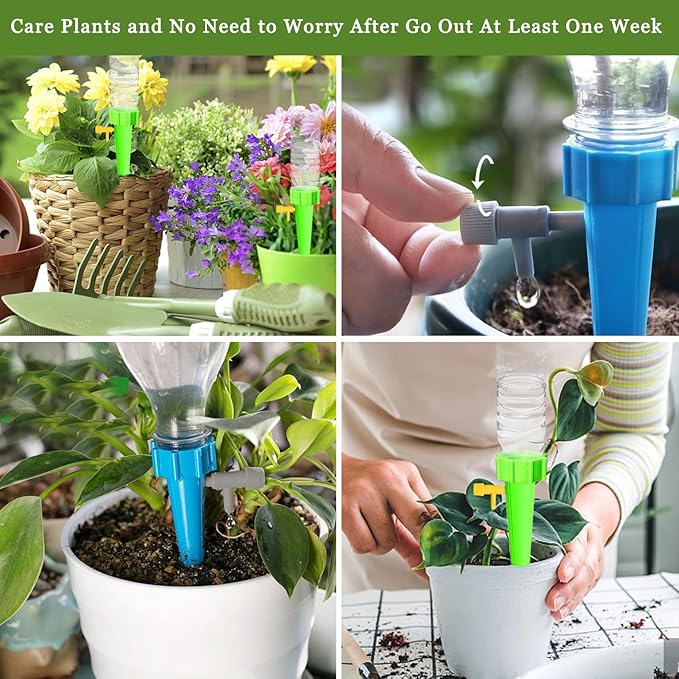 Suyeah 24PCS Self Watering Spikes for Plant,Indoor & Outdoor Automatic Plants Waterer,Plug-in Device with Adjustable Valve Switch, Self Watering Planter Insert