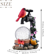 TERESA'S COLLECTIONS Garden Decor, Cardinal Garden Decor, Cute Cardinal and Faucet and Solar Light Glass Ball, Waterproof Resin Garden Statues, Birds Decor Gifts, Birthday Gifts for Women Mom, 6"