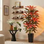 Artificial Red Dracaena Tree - 5FT Tall Fake Plants with Black Square Planter - Artificial Plants Indoor Floor Plant in Pot - Large Tropical Fake Yucca Potted Tree for Home Office Living Room Decor