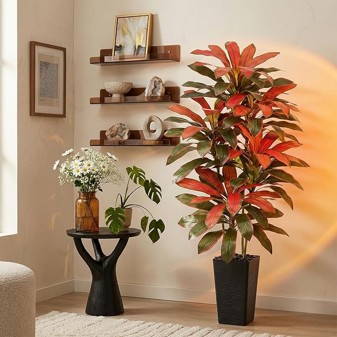 Artificial Red Dracaena Tree - 5FT Tall Fake Plants with Black Square Planter - Artificial Plants Indoor Floor Plant in Pot - Large Tropical Fake Yucca Potted Tree for Home Office Living Room Decor
