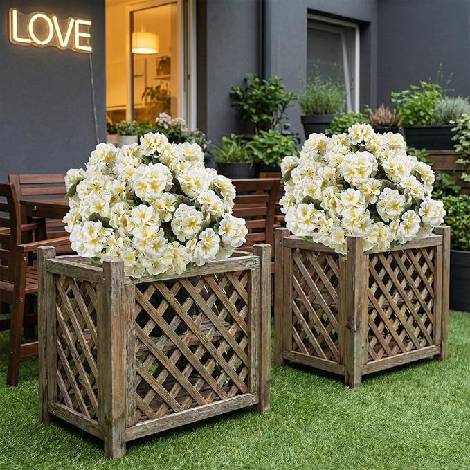 lovemoon 16 Pcs Artificial Geranium Plant with Realistic Silk Flowers and Green Leaves，Faux Geranium Flowers for Indoor Outdoor Home Garden Office Decoration (16, White)