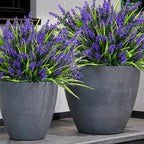 Geegoods Artificial Plants Flowers Outdoor – 48 Bundles UV Resistant Faux Lavender Flowers with Monkey Grass for Garden Porch Window Patio Hanging Planter Decor