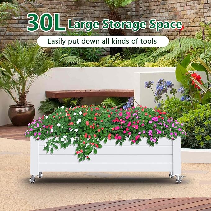 Durable Resin Raised Garden Bed with Drainage Holes & Reinforced Corners - Lightweight Flower Boxes Outdoor for Vegetables, Herbs, and Patio Garden Enclosure System (Ashen, 43.31*17.72*17.56)