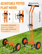 Heavy Duty Plant Caddy with Wheels, Plant Dolly Cart, Adjustable Grabbing Arm & Suction Cups for Easy Plant Movement, Versatile Indoor/Outdoor Plant Dolly Trolley Cart with Strap, Orange