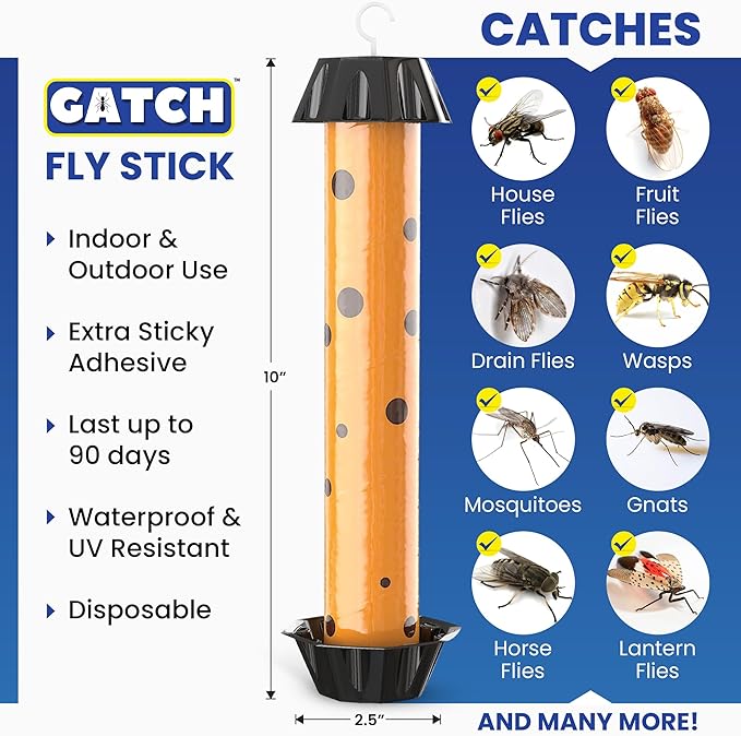 12pk GATCH Fruit Fly Trap, Fly Stick for Mosquitoes, Sticky Trap for Flies Gnats Wasp Flying Insects, Bug Catcher, Indoor or Outdoor Use, Ready to Use Home