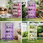 Indoor Greenhouse with Grow Lights & Wheels, 4 Tier Wire Shelf PVC Tent Portable Mini Green House Cabinet Kit for Plant Seed Starting Mushroom Grow