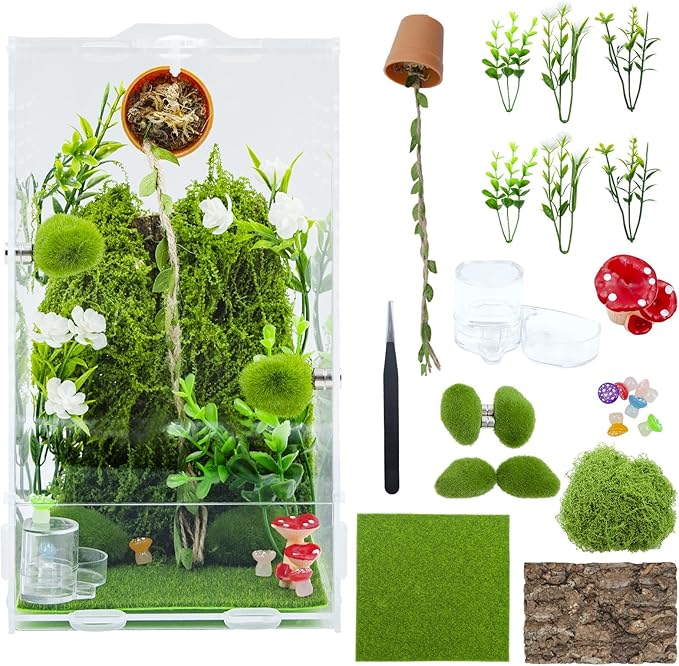 Jumping Spider Enclosure Accessories, DIY Habitat Decoration Set with Feeding Dish and Hideout, Spider Enclosure, Habitat Accessories for Jumping Spider, Tarantula, Insect