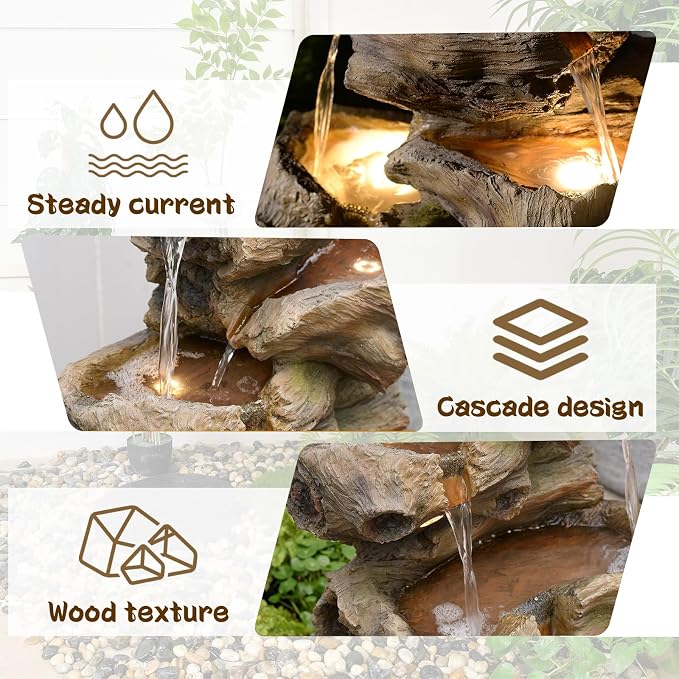 Sunlinua 40H Realistic Tree Cascading Outdoor Water Fountain with 5 Tiers | Resin material,ideal for garden patio backyard porch home decor,6 LED light,easy to install,gifts for women men mom father