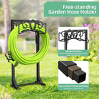 Garden Hose Holder Reel, Upgraded Metal Hose Reels Holds 150ft Hose, Heavy Duty Freestanding Water Hose Holders, Detachable Hose Storage Hanger for Outside - Flower Vine