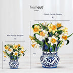 Freshcut Paper Pop Up Cards, Mini English Daffodils, 6 Inch Mini Sized Forever Flower Bouquet 3D Popup Greeting Cards, Birthday Cards, Get Well Gifts, Blank Notecard & Envelope