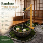 36'' Natural Bamboo Fountain Kit with Adjustable Split-Resistant Spout Quiet Pump and Tubing Japanese Water Feature for Zen Outdoor Patios Landscaping Garden Decor (Traditional)