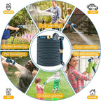 Non-Expandable Garden Hose 100 FT, Lightweight Hose with 10 Function Spray Nozzle, Kink-Free Flexible Water Hose, Durable, Leak-Proof, 360° Swivel Connectors, Portable Storage Strap
