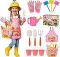Kids Gardening Outdoor Tools Set with Adorable Sun Protective Hat & Bunny Apron, Carrot-Shaped Shovel Rake Trowel, Garden Kit for Toddlers Ages 3-8, Spring Birthday Gift