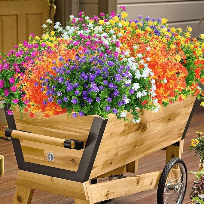 6 Bundles Artificial Fall Flowers No Fade Faux Autumn Plants, Fake Indoor Outdoor Greenery for Thanksgiving Christmas Wedding Party Home Garden Fireplace Décor (Gold Yellow)