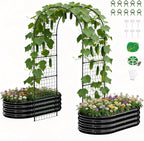 3 in 1 Galvanized Raised Garden Bed with 87" H Arch Trellis for Climbing Plants, Outdoor Gardening Planter Box with Climbing Net for Flower Vegetables Fruits Herbs, Black