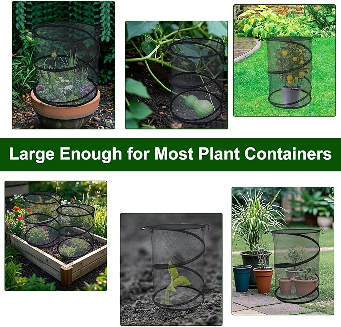 4 Pack Pop up Plant Covers Tent from Animals, 20"H X 13"D Insect Barrier Mesh Plant Guard Cover Net Black Garden Plant Protectors Mini Greenhouse Plant Protection Cage with Stakes for Outdoor Plants
