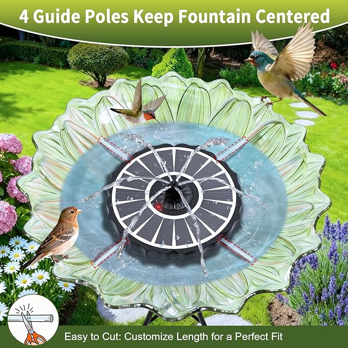 SZMP Solar Fountain, Works in Cloudy with 2000mAh Battery Backup, Glass Solar Powered Bird Bath Fountain with Smart Status Indicators, 3.5W, 8 Nozzles, for Garden, Outdoor (White)