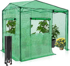 EAGLE PEAK 6x8 Portable Walk in Greenhouse, Pop Up Indoor Outdoor Greenhouse, Green House Kit with Zippered Roll-Up Doors and Windows, Side Door Design, PE Cover, Clear/Green