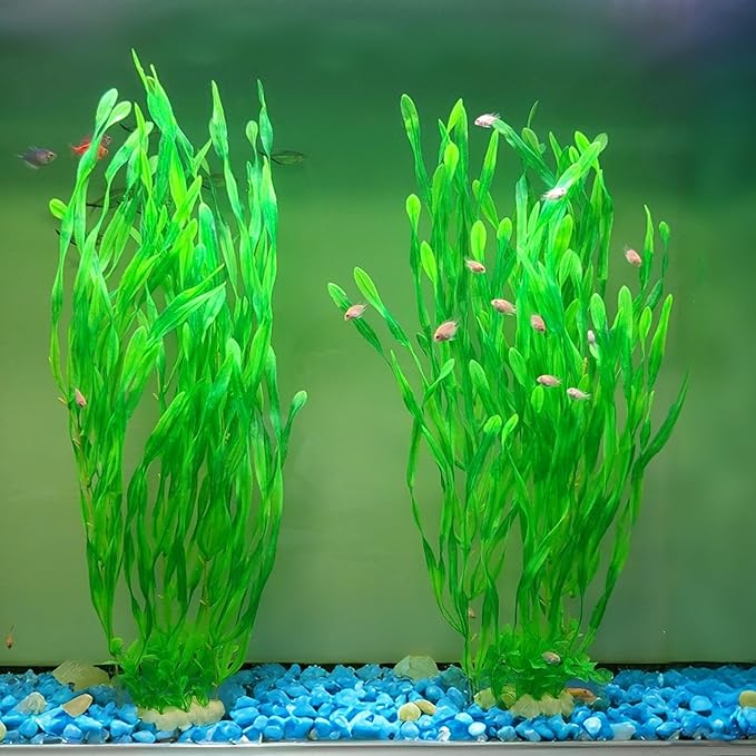 25.98 Inch Tall Aquarium Plants – 2 Pcs Fish Tank Plants Plastic，Large Lifelike Artificial Fish Tank Decorations, Durable & Safe for Freshwater/Saltwater Aquariums (Green (Style B))