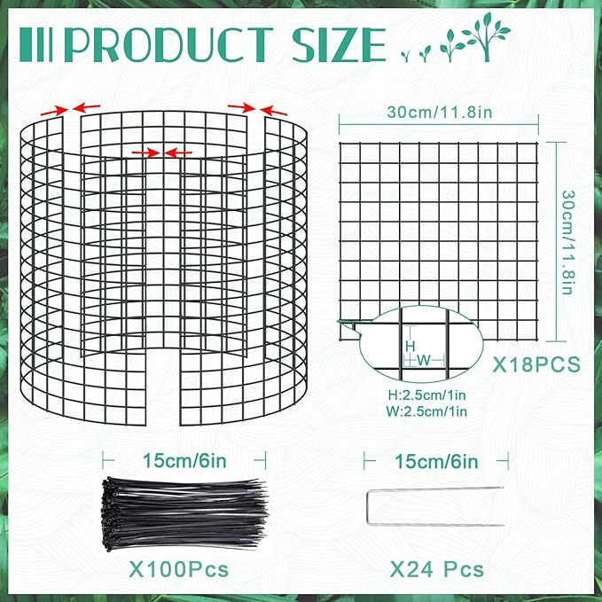 6 Packs 12"x 12" Large Wire Plant Protectors from Animals,Plant Cages for Outdoor Plants,Plant Covers from Animals with Ground Stakes and Nylon Ties Protect Plants,Shrubs,Vegetables from Animals-18PCS