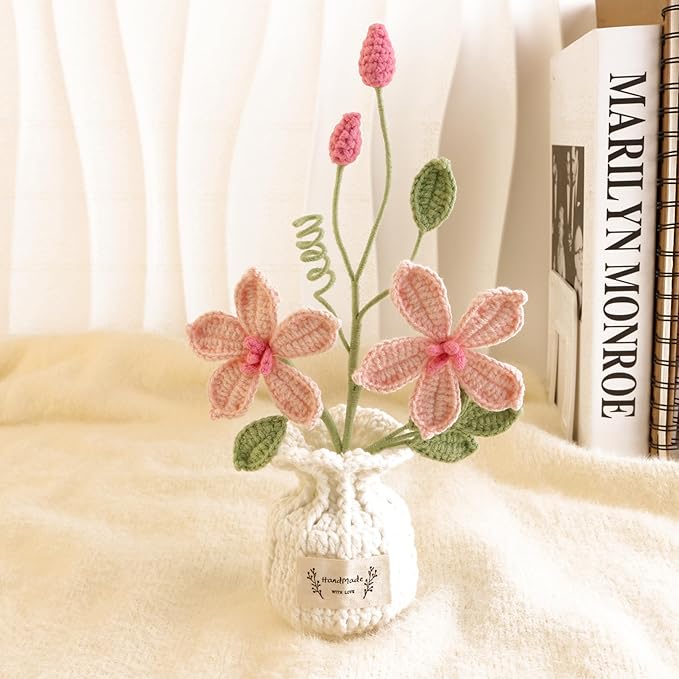 Hand-Woven Potted Lotus, Artificial Lotus, Artificial Flowers, Used for Birthday Gifts, Thanksgiving and Christmas for Family and Friends, Living Room Table Desk Decoration (Pink)
