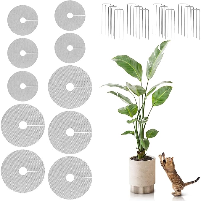 10Pcs Plant Pot Grids, Plant Protector from Cats, Cuttable Breathable Soil Covers Protectors from Animals, Reusable Mesh Guard for Indoor Outdoor Potted Plants & Garden