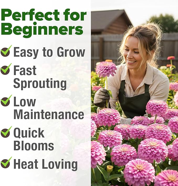 HOME GROWN Pink Zinnia Seeds – 600 Luminosa Zinnias 1g, Easy to Grow Annual Flower Seeds for Planting Outdoors for 2026, Fast Blooming, Heat Tolerant Herb Seed Garden Companion (Zinnia elegans)