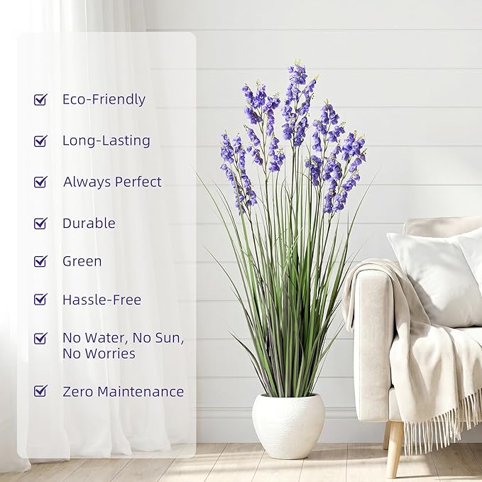 Ttranewsoo Green Onions Home Decor Fake Plants Lily of The Valley Snake Plant Home DéCor Accents Artificial Grass Room Decor Artificial Plants Indoor Artificial Grass 47“ 1 Pack（Purple）