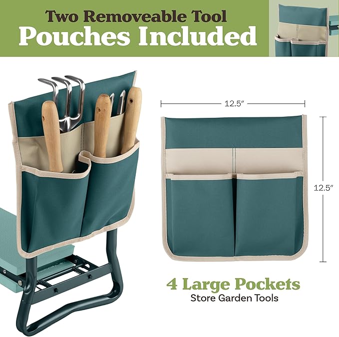 Garden Kneeler and Seat - 2-in-1 Foldable Garden Kneeling Pad and Stool with Removable Pockets for Gardening Tools - Gardening Gifts for Women, Mom, Dad, Seniors or Grandparents by Pure Garden (Green)
