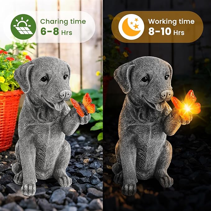 Solar Garden Statues Outdoor Decor, Garden Decor Dog Statue for Yard, Patio, Lawn Outside, Ideal Christmas Birthday Mothers Day Gifts for Mom Women Grandma