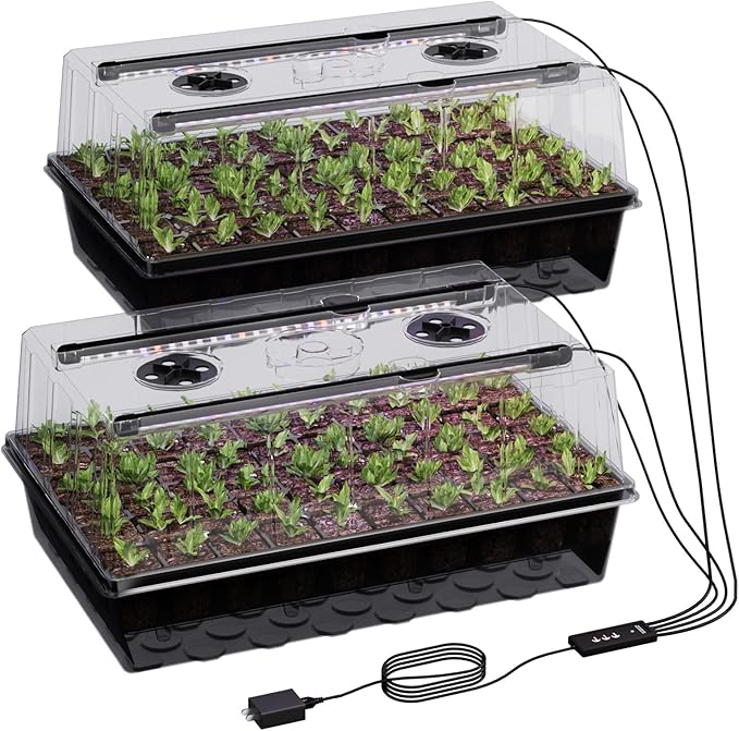 Patigrow 120-Cell Self-Watering Seed Starter Tray with Grow Light, Seed Starter Kit with 4.07” Humidity Dome, Indoor Seedling Starter Tray, Seed Starting Trays for Plant Germination, Seeds Growing