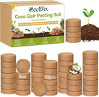 ZeeDix 50 Pack 30mm Organic Coco Coir Seed Starter Pellets, Compressed Coconut Fiber Seed Starter Soil Discs Potting Soil Mix for Indoor Outdoor Plants, Herbs Houseplants Bonsai Vegetables Flowers
