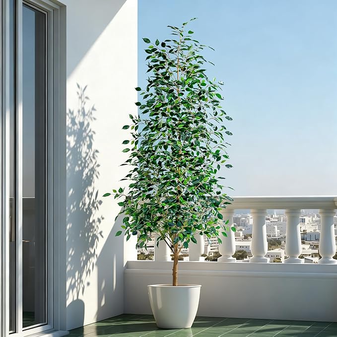 Bailikang 6FT Artificial Ficus Trees Indoor Faux Trees Indoor Fake Floor Plants Tall Artificial Tree with White Pot Faux Tree Fake Indoor Tree Silk Plants Artificial Trees for Home Decor Indoor
