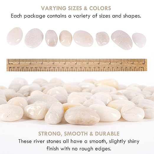 5 lbs Approx. 45 White River Rocks Stones for Plants Pebbles for Indoor Plants | Aquarium Fish Tank Rocks | Polished Decorative Rocks for Vases (1.6-2.4 Inches)