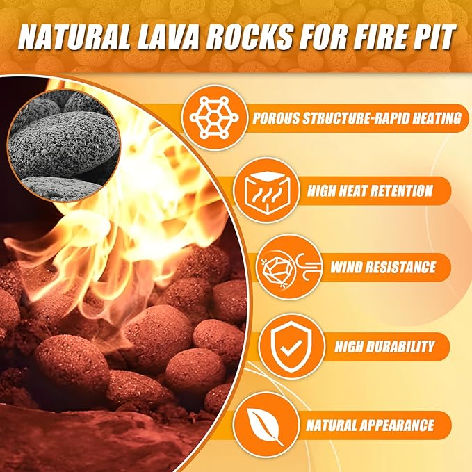 CJGQ 18 Lb Lava Rocks for Fire Pit,1"-2" Natural Pebbles Tumbled Lava Rock,Round Fire Pit Rocks for Portable Fireplaces Propane Gas Fish Tank Landscaping Garden Decoration
