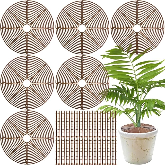 Srmayyi 11.8 Inch Plant Pot Grid,6 Pack Plant Pot Soil Covers Protectors with 48 Stakes,Cat Pet Digging Stopper for Indoor Outdoor
