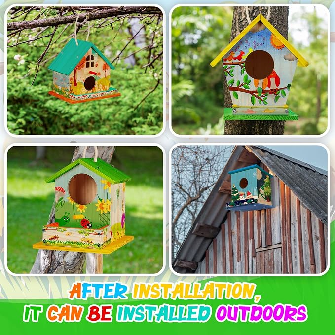 Liliful 8 Pack Birdhouse Crafts for Kids, Wooden Creative DIY Bird House Kits Arts and Crafts Set for Kids and Adults, Spring Birthday Gifts for Toddlers Ages (Seasonal Style)