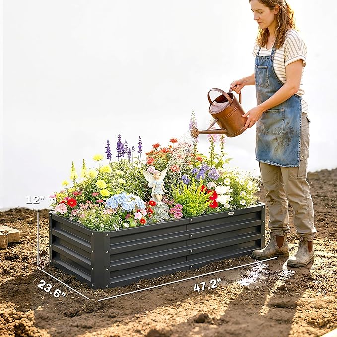 Outsunny Galvanized Raised Garden Bed, 4' x 2' x 1' Metal Planter Box, for Growing Vegetables, Flowers, Herbs, Succulents, Gray