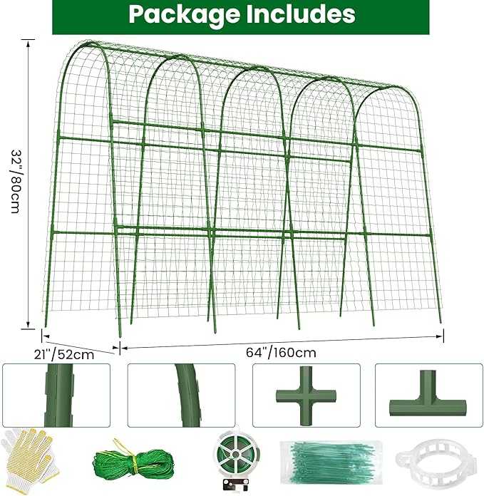 Cucumber Trellis for Raised Bed 64" L x 48" H, U-Shape Garden Trellis for Climbing Plants Outdoor, Metal Arch Trellis for Vegetables, Plant Support for Tomato Pea Zucchini Grape Flowers