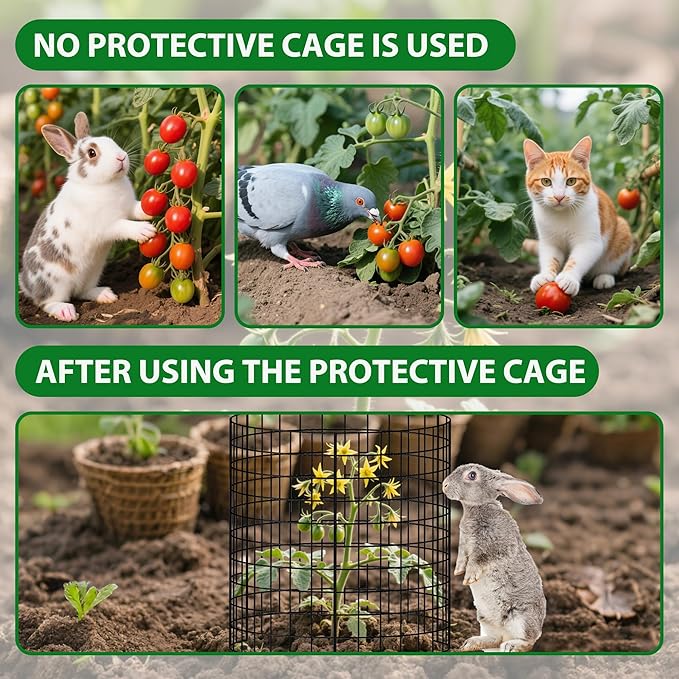 18 Pcs 11.8 in x12 in Wire Plant Protector Cages - Chicken Wire Cloche Animal Barrier, Metal Mesh Plant Cage with Stakes and Ties for Raised Bed Vegetables, Flowers, Shrubs & Plants
