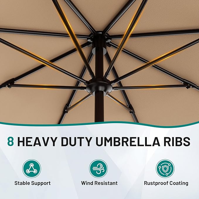 AreShark 9 FT Patio Umbrella for Outdoor, Outdoor Table Umbrella with Push Button Tilt and Crank, Outdoor Patio Umbrellas with 8 Sturdy Ribs for Market, Garden, Pool (Beige)