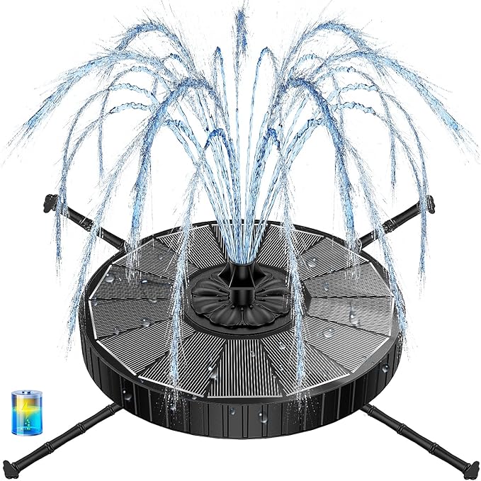 Yzert Solar Fountain with 2000mah Battery, 3-Level Adjustable Water Height, Rotating Rods, Works in Shadow, 7 Nozzles, 2026 3.5W Glass Outdoor Fountain Pump for Bird Bath, Garden, Pond, Flower Pot